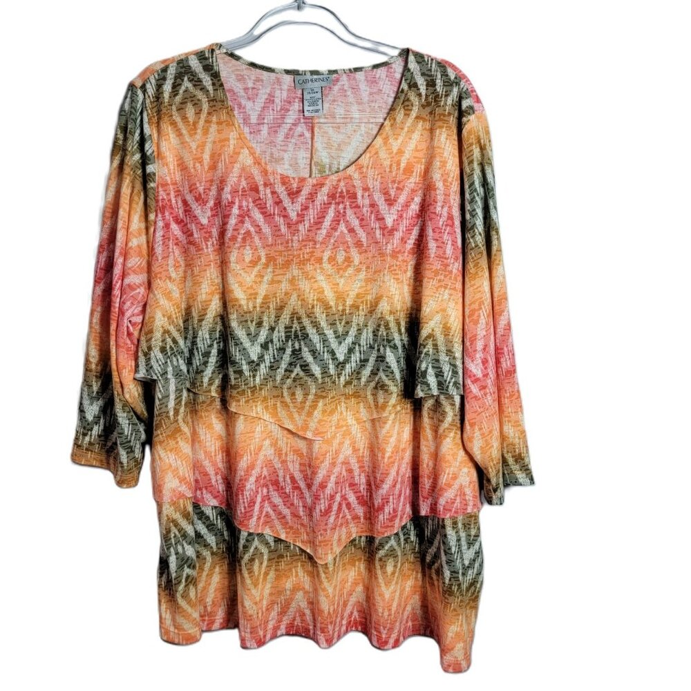 Catherines Womens Top Plus Size 3X 22/24W Layered 3/4 Sleeve Soft Stretch Rayon